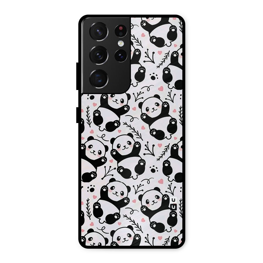 Cute Adorable Panda Pattern Metal Back Case for Galaxy S21 Ultra 5G