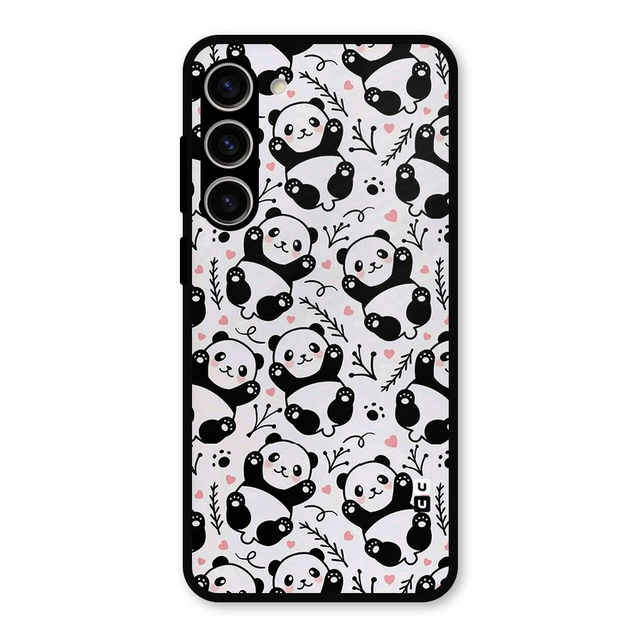 Cute Adorable Panda Pattern Metal Back Case for Galaxy S23 Plus