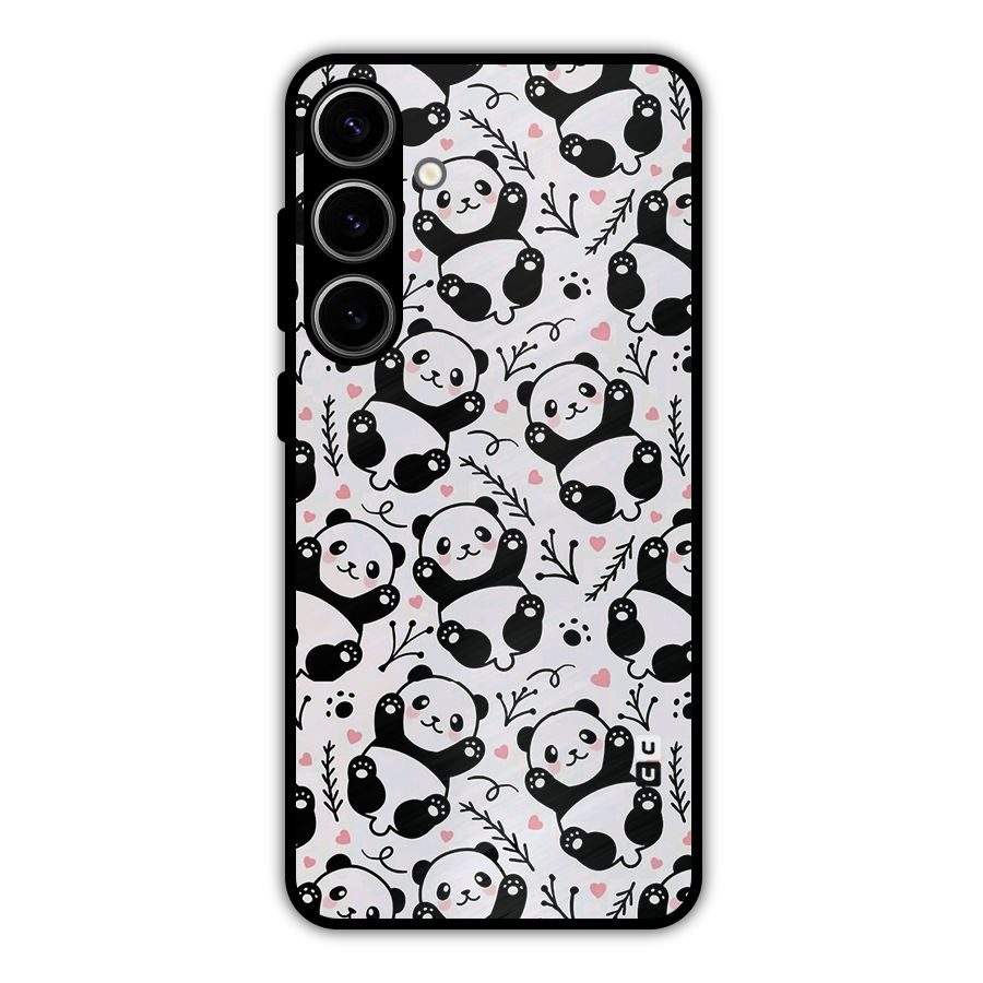 Cute Adorable Panda Pattern Metal Back Case for Galaxy S24 Plus