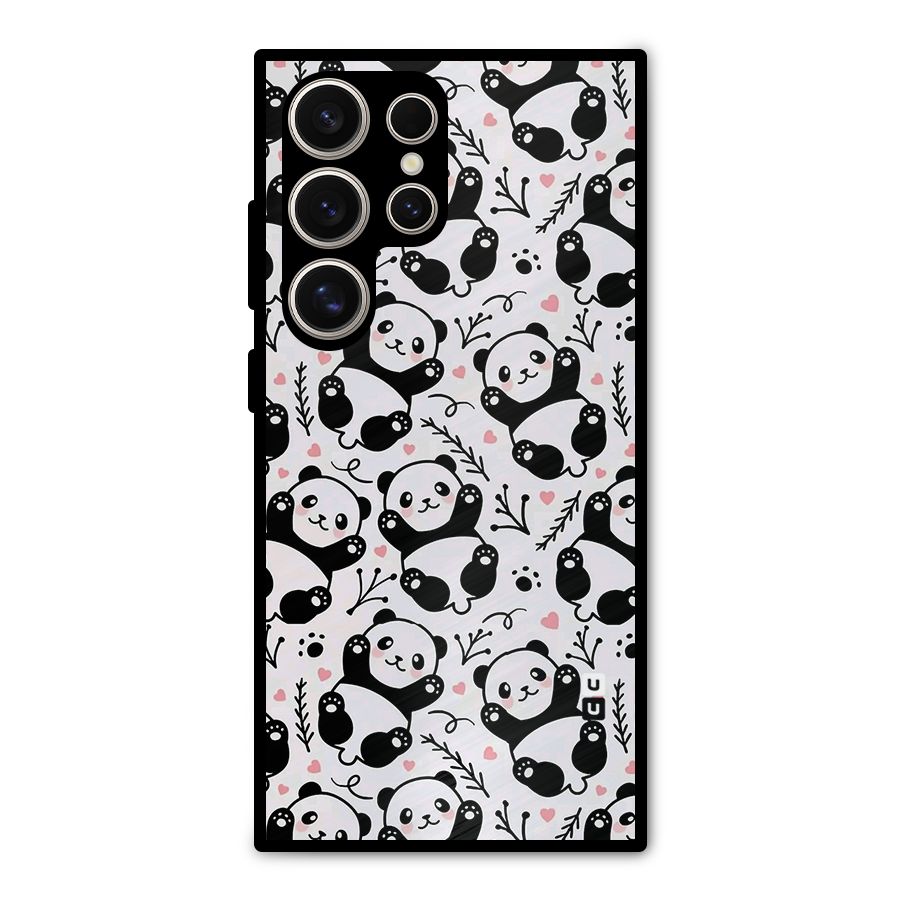 Cute Adorable Panda Pattern Metal Back Case for Galaxy S24 Ultra
