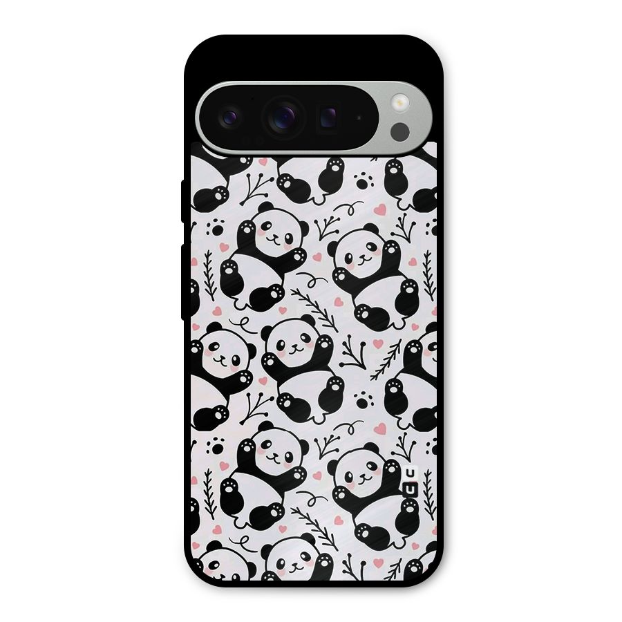 Cute Adorable Panda Pattern Metal Back Case for Google Pixel 9 Pro XL