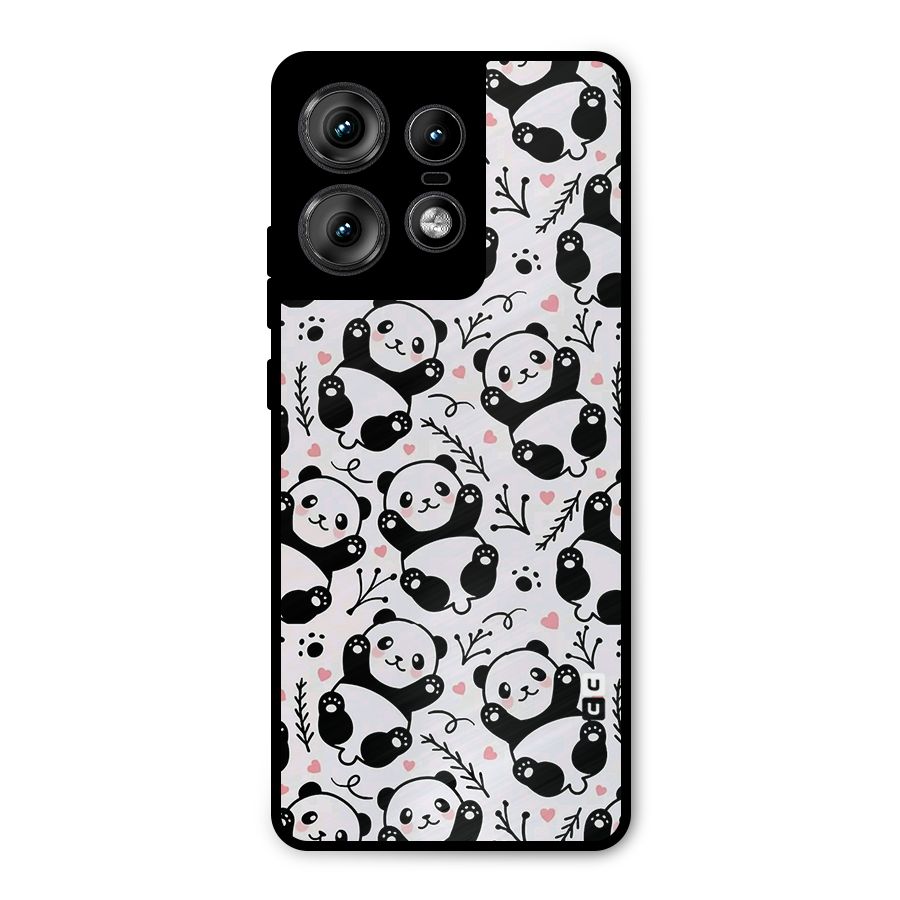 Cute Adorable Panda Pattern Metal Back Case for Motorola Edge 50 Pro