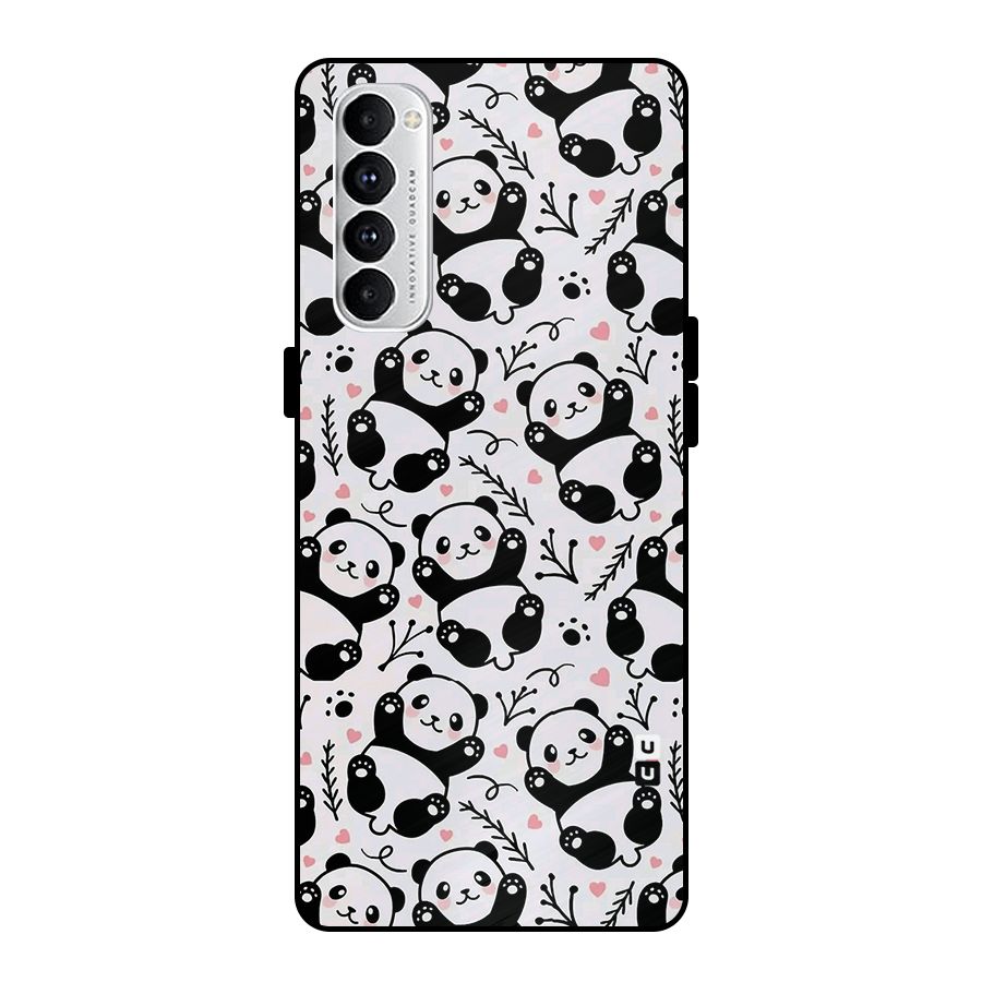 Cute Adorable Panda Pattern Metal Back Case for Oppo Reno4 Pro