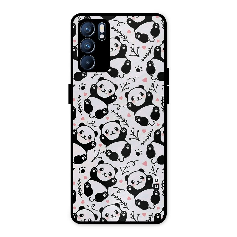 Cute Adorable Panda Pattern Metal Back Case for Oppo Reno6 5G
