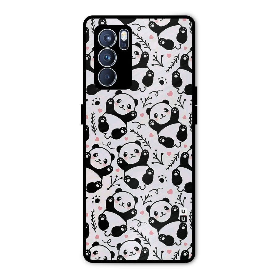 Cute Adorable Panda Pattern Metal Back Case for Oppo Reno6 Pro 5G