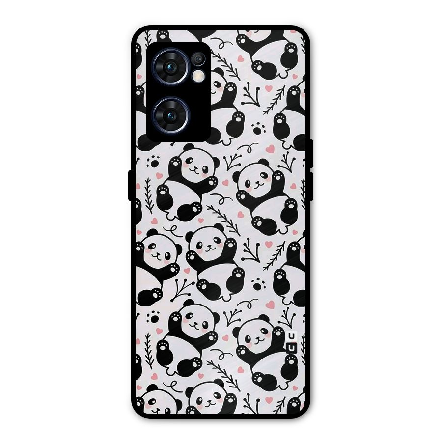 Cute Adorable Panda Pattern Metal Back Case for Oppo Reno7 5G