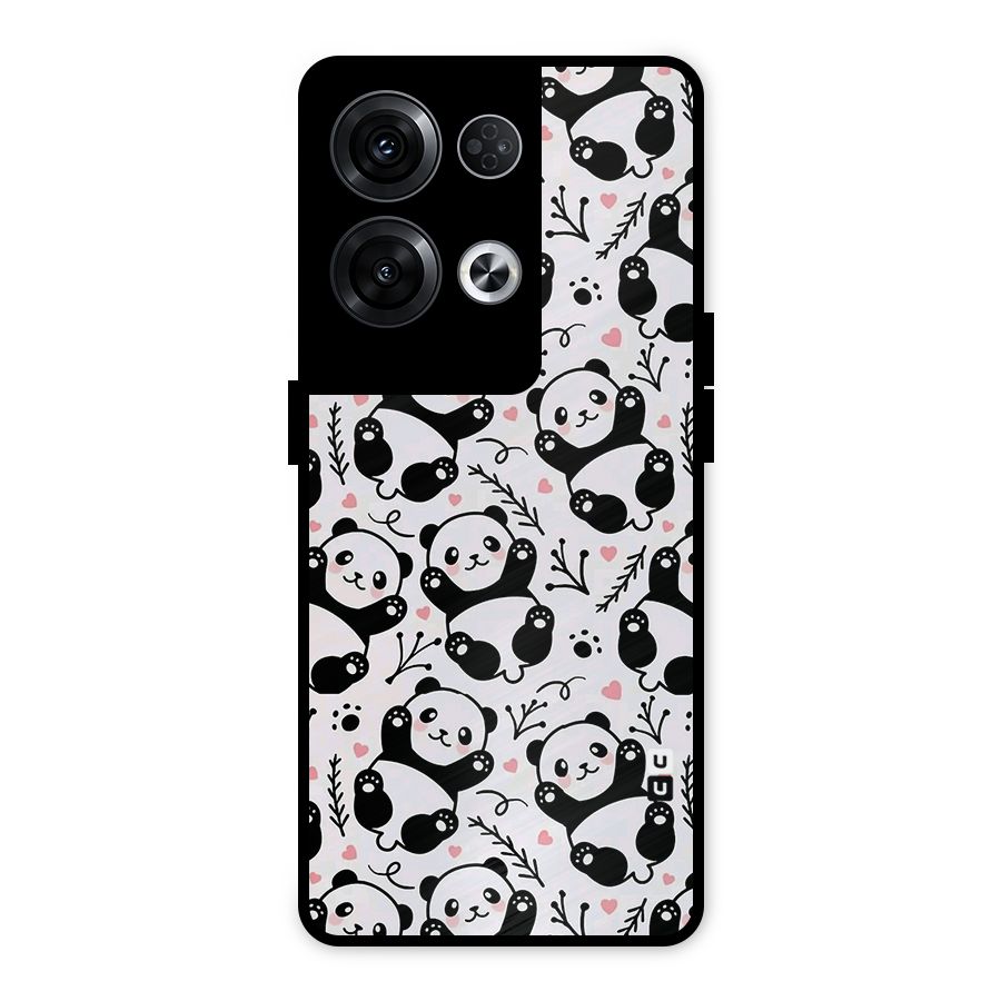 Cute Adorable Panda Pattern Metal Back Case for Oppo Reno8 Pro 5G
