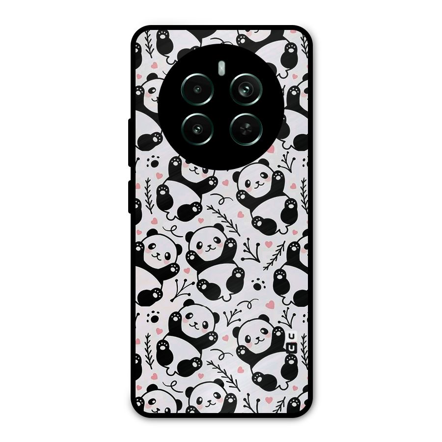 Cute Adorable Panda Pattern Metal Back Case for Realme 12 Pro Plus