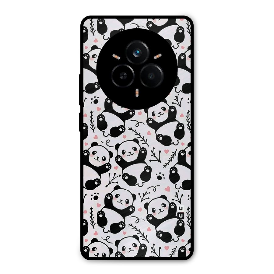 Cute Adorable Panda Pattern Metal Back Case for Realme 14 Pro