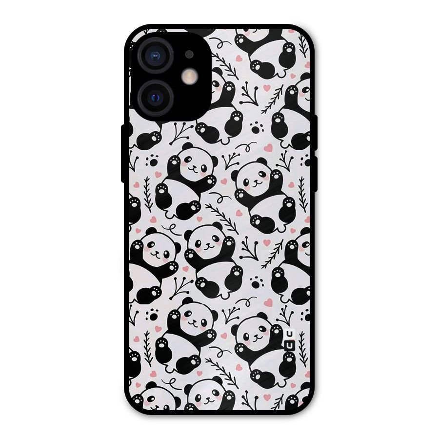 Cute Adorable Panda Pattern Metal Back Case for iPhone 12 Mini
