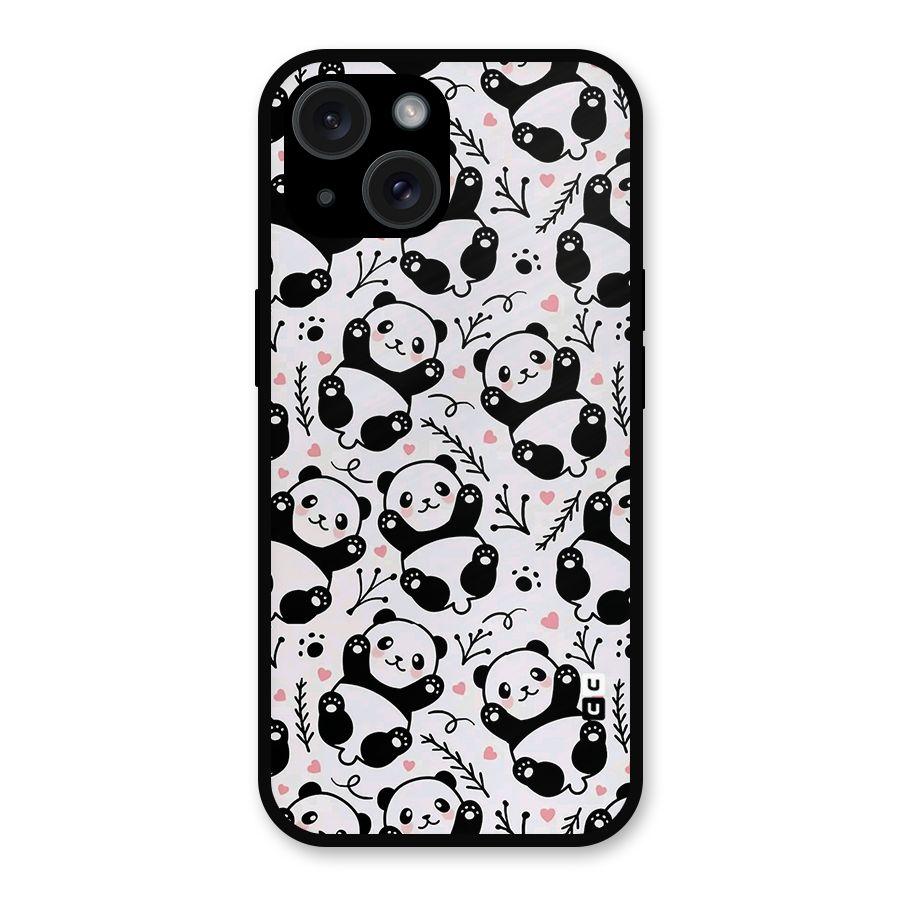 Cute Adorable Panda Pattern Metal Back Case for iPhone 15
