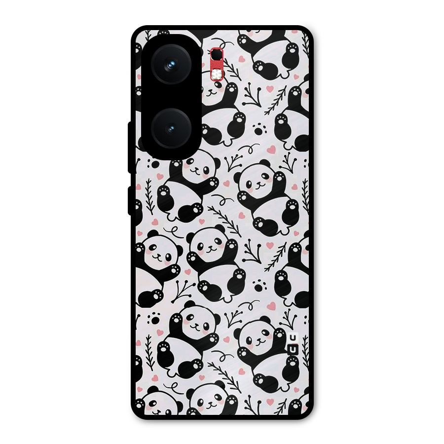 Cute Adorable Panda Pattern Metal Back Case for iQOO Neo 9 Pro