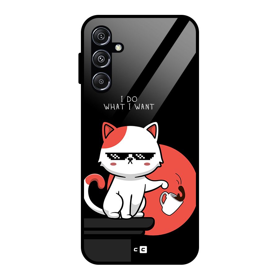 Cute Attitude Cat Glass Back Case for Galaxy M34 5G