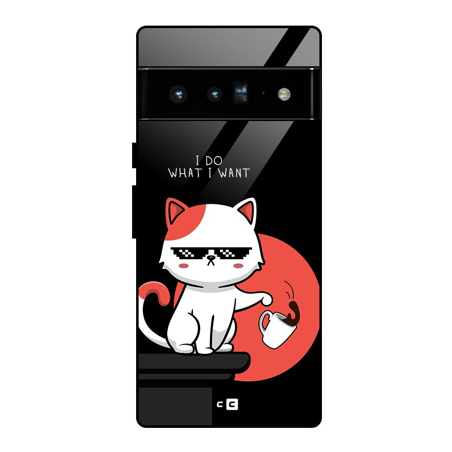 Cute Attitude Cat Glass Back Case for Google Pixel 6 Pro