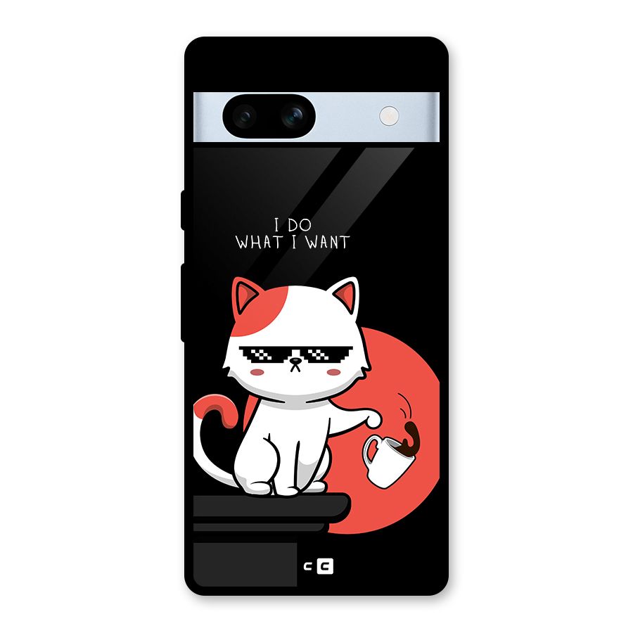 Cute Attitude Cat Glass Back Case for Google Pixel 7a