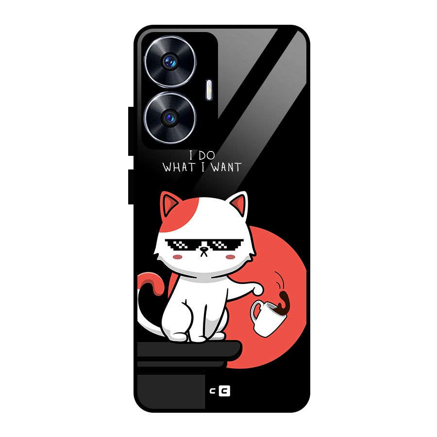 Cute Attitude Cat Glass Back Case for Realme Narzo N55