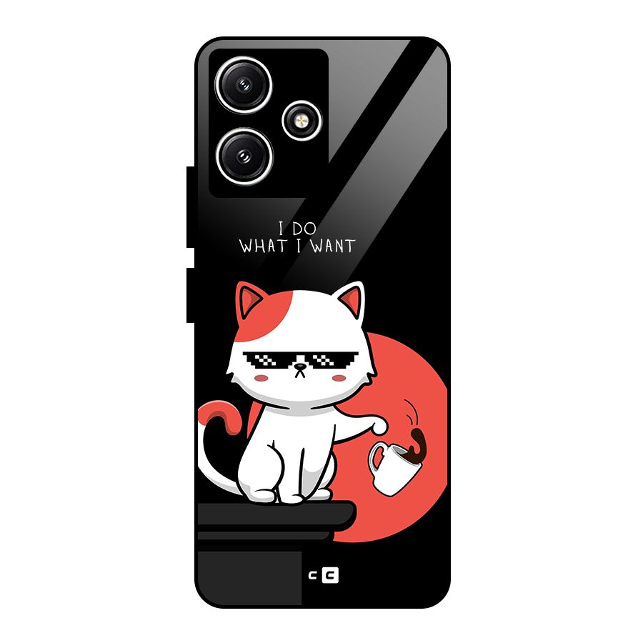 Cute Attitude Cat Glass Back Case for Redmi 12 5G