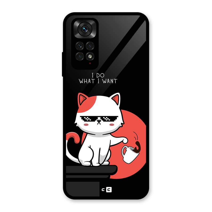 Cute Attitude Cat Glass Back Case for Redmi Note 11S