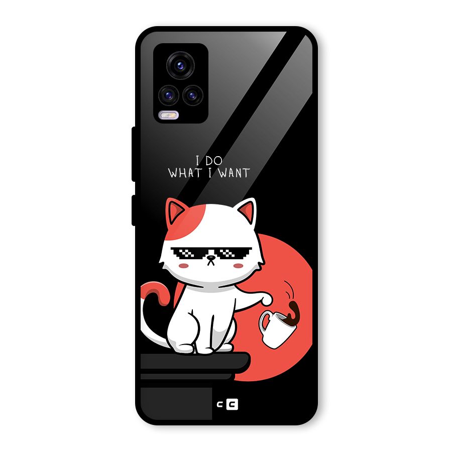 Cute Attitude Cat Glass Back Case for Vivo V20 2021