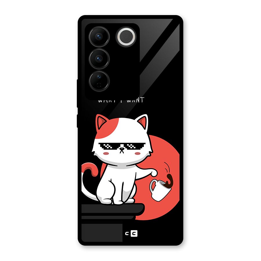 Cute Attitude Cat Glass Back Case for Vivo V27