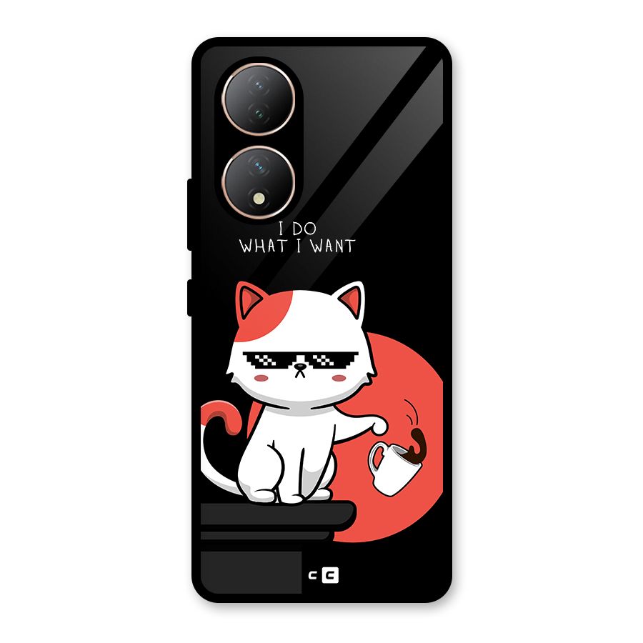 Cute Attitude Cat Glass Back Case for Vivo Y100A