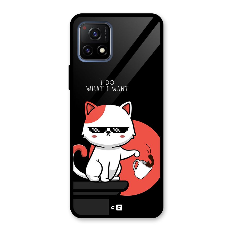 Cute Attitude Cat Glass Back Case for Vivo Y72 5G