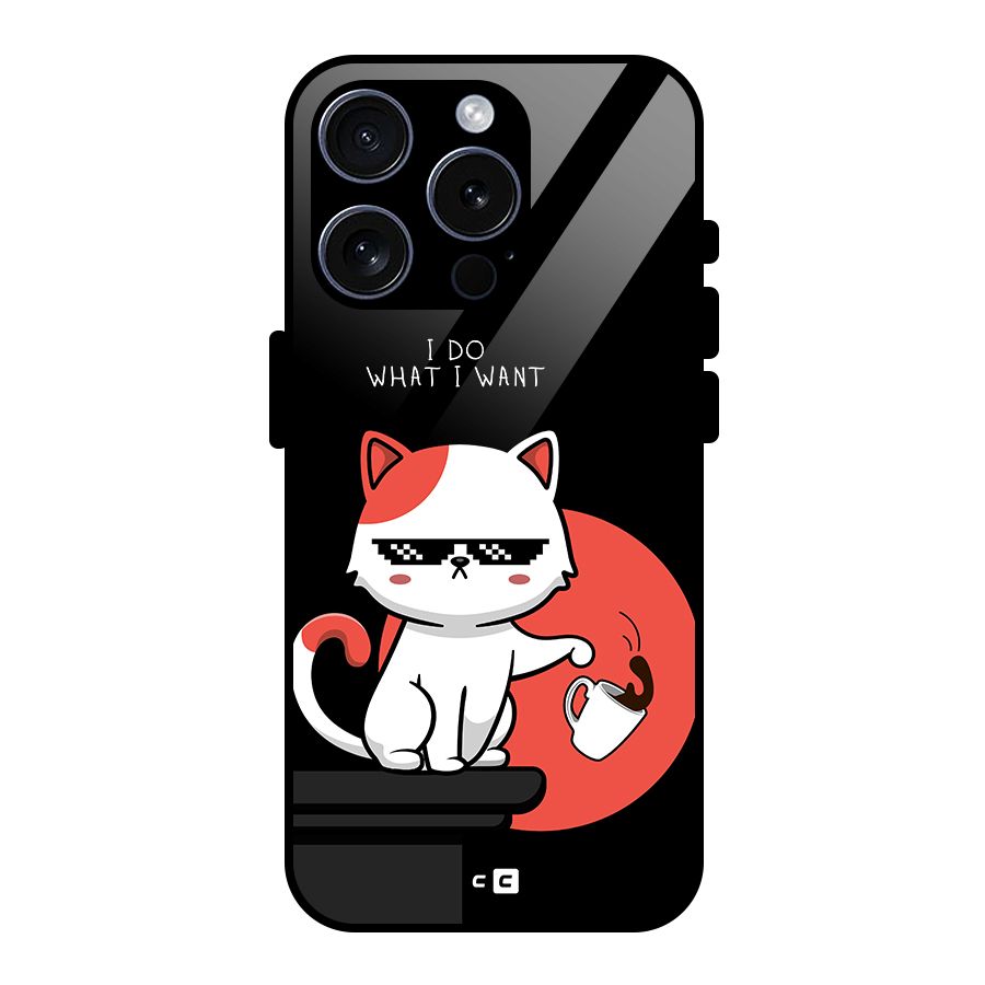 Cute Attitude Cat Glass Back Case for iPhone 15 Pro