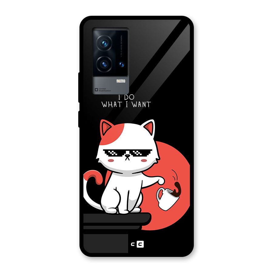 Cute Attitude Cat Glass Back Case for iQOO 9 5G