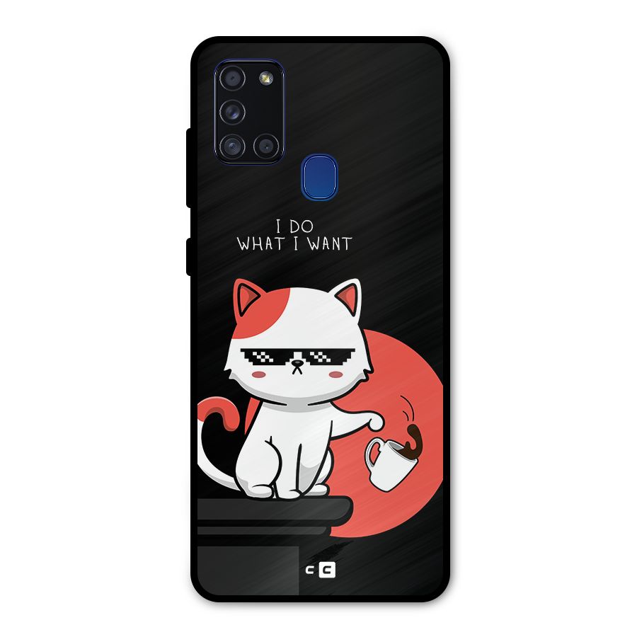 Cute Attitude Cat Metal Back Case for Galaxy A21s