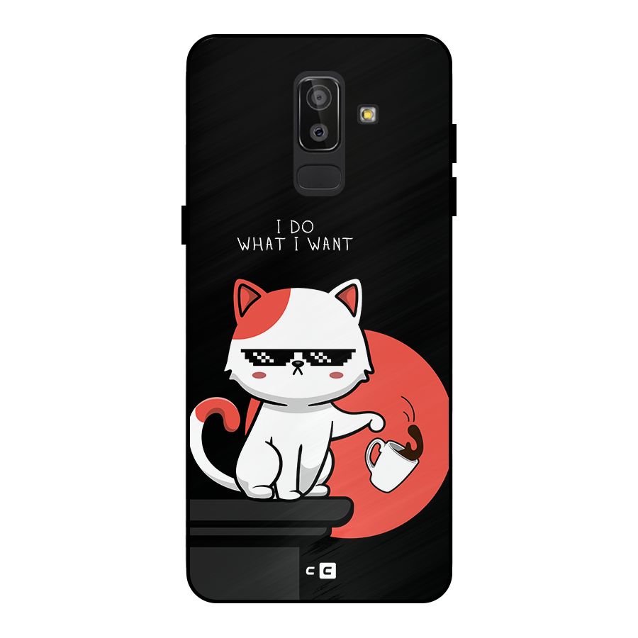 Cute Attitude Cat Metal Back Case for Galaxy J8
