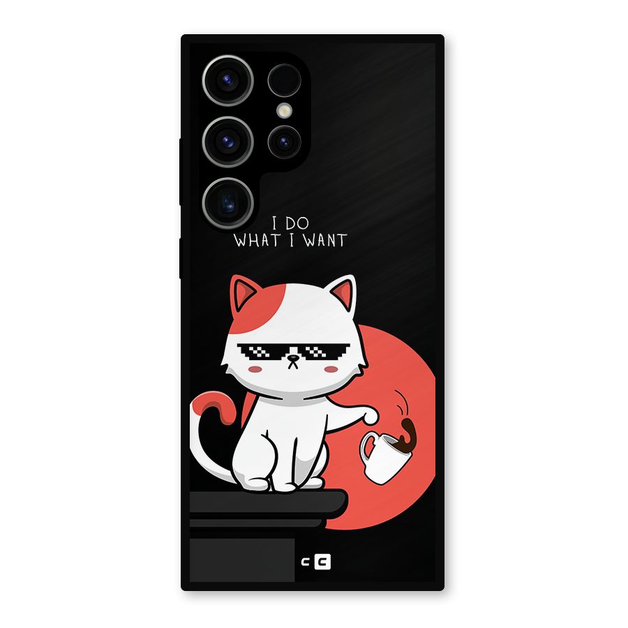 Cute Attitude Cat Metal Back Case for Galaxy S23 Ultra