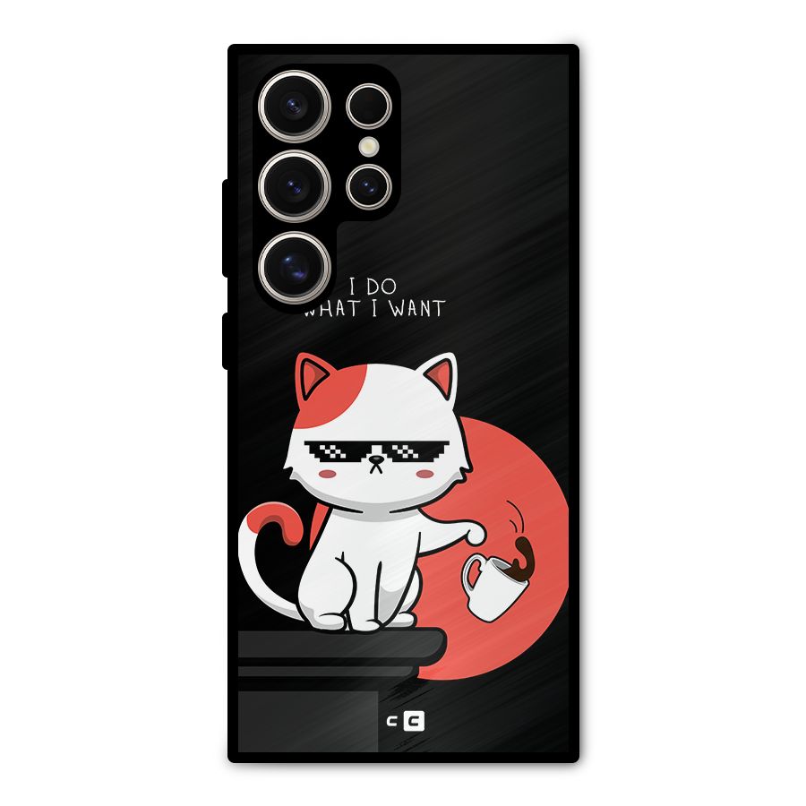 Cute Attitude Cat Metal Back Case for Galaxy S24 Ultra