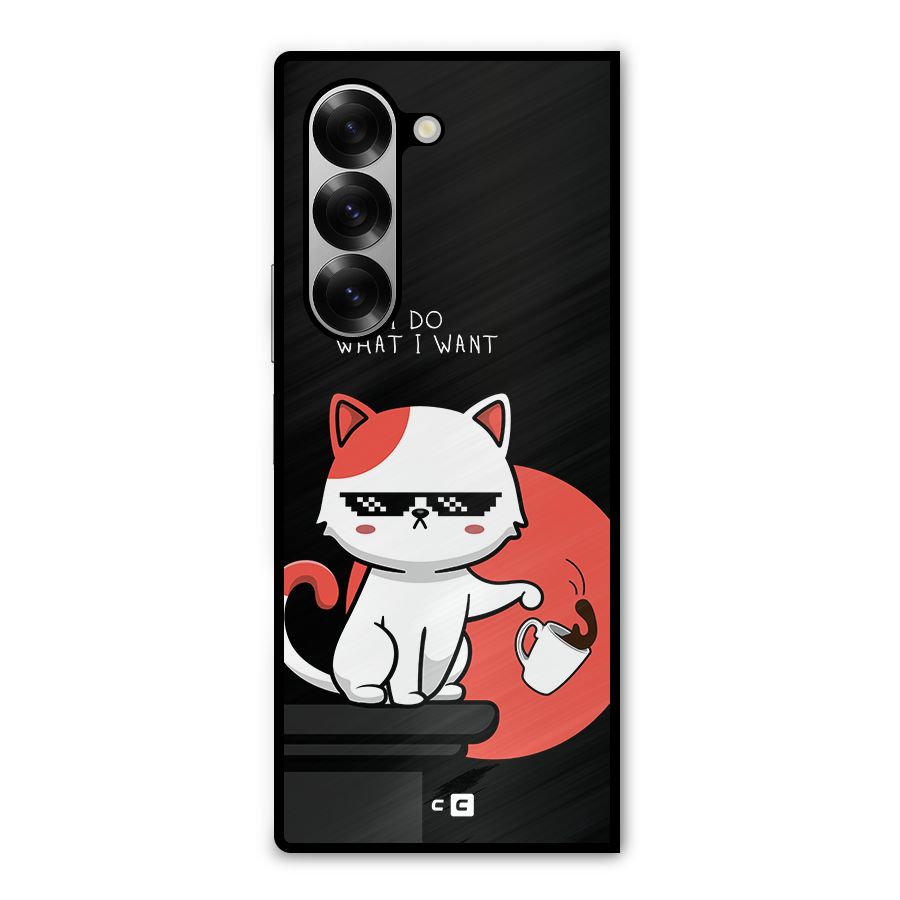 Cute Attitude Cat Metal Back Case for Galaxy Z Fold6