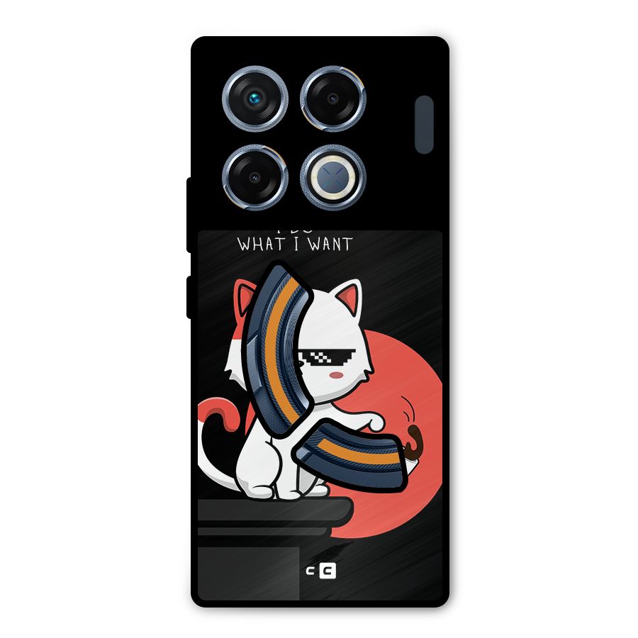 Cute Attitude Cat Metal Back Case for Infinix GT 20 Pro