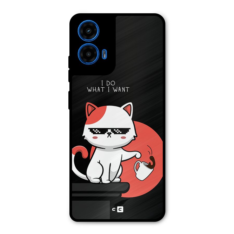 Cute Attitude Cat Metal Back Case for Moto G45