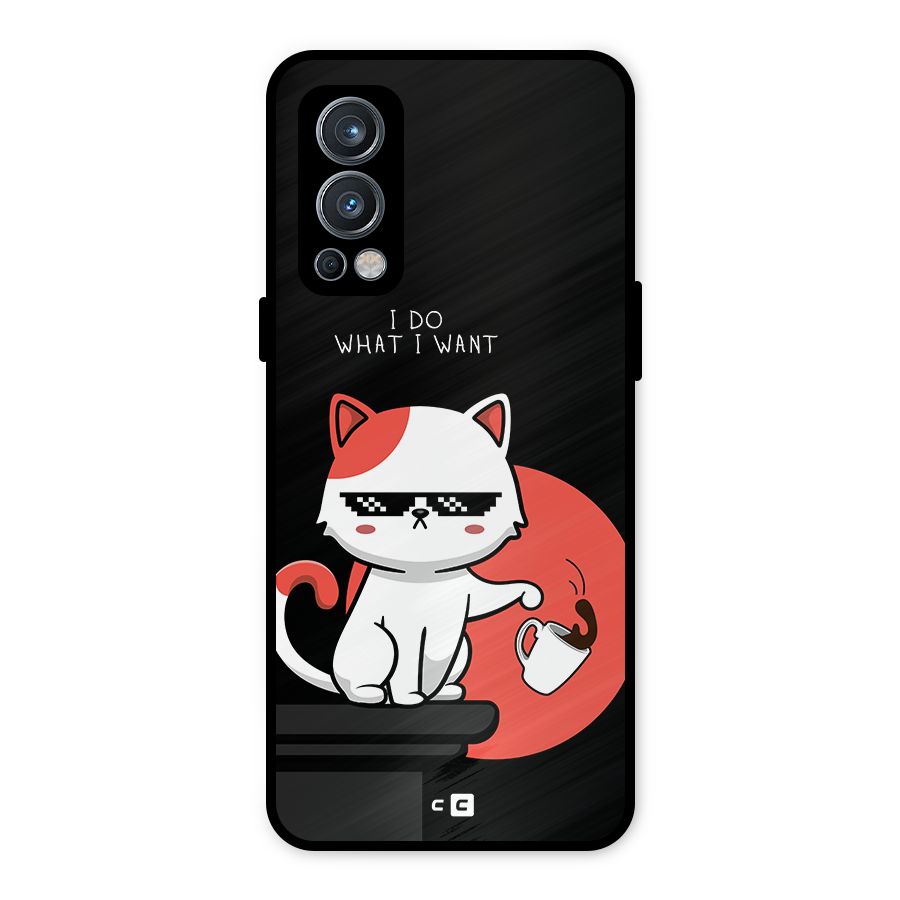 Cute Attitude Cat Metal Back Case for OnePlus Nord 2 5G