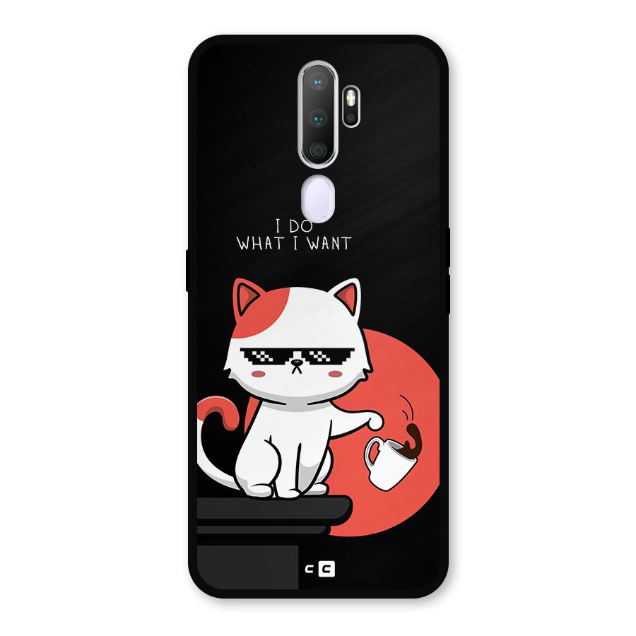 Cute Attitude Cat Metal Back Case for Oppo A9 (2020)