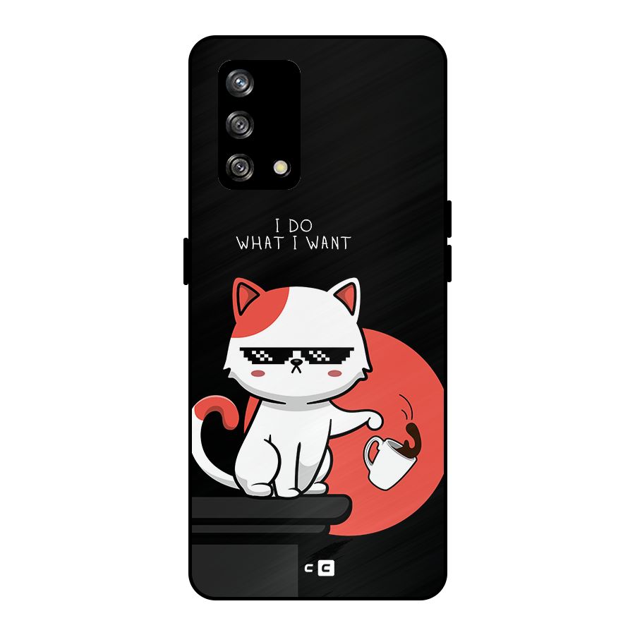 Cute Attitude Cat Metal Back Case for Oppo F19