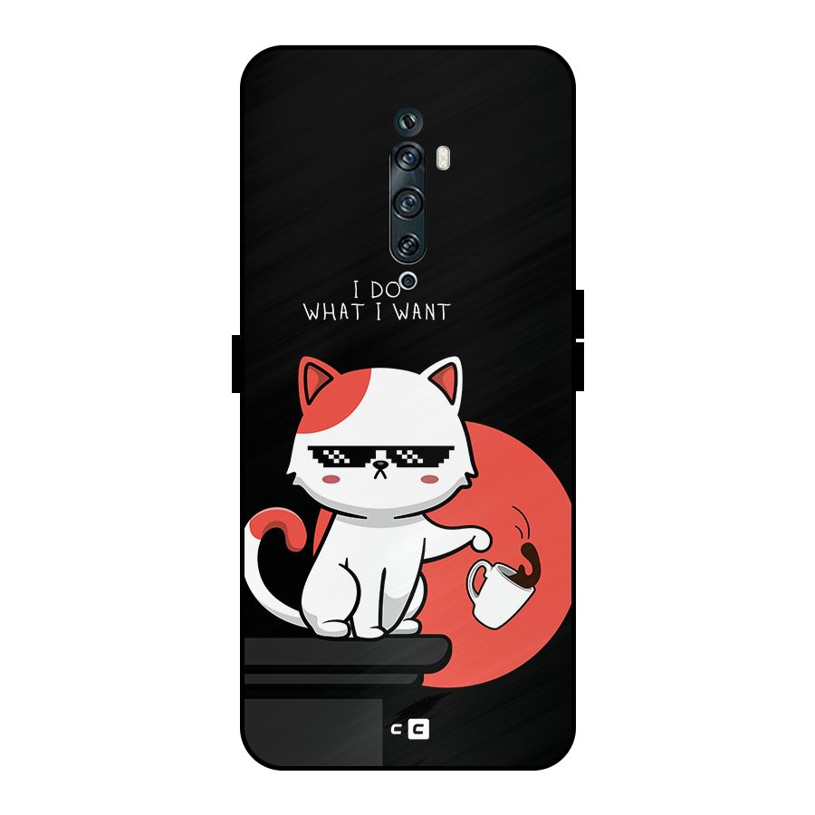 Cute Attitude Cat Metal Back Case for Oppo Reno2 F