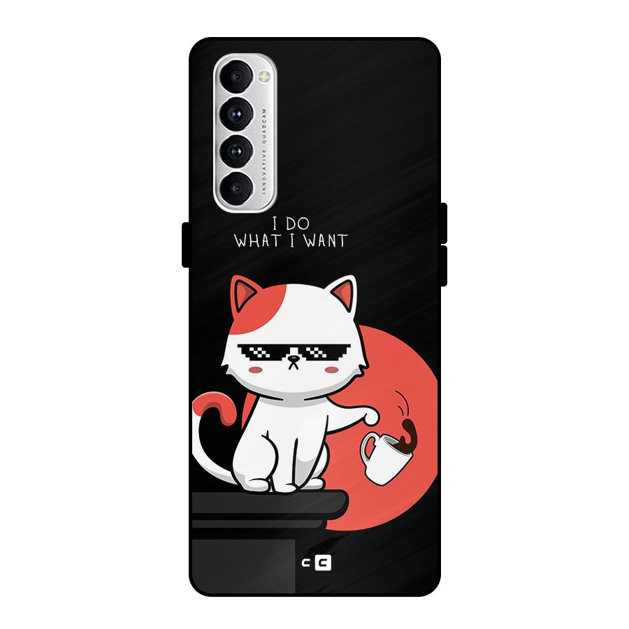 Cute Attitude Cat Metal Back Case for Oppo Reno4 Pro