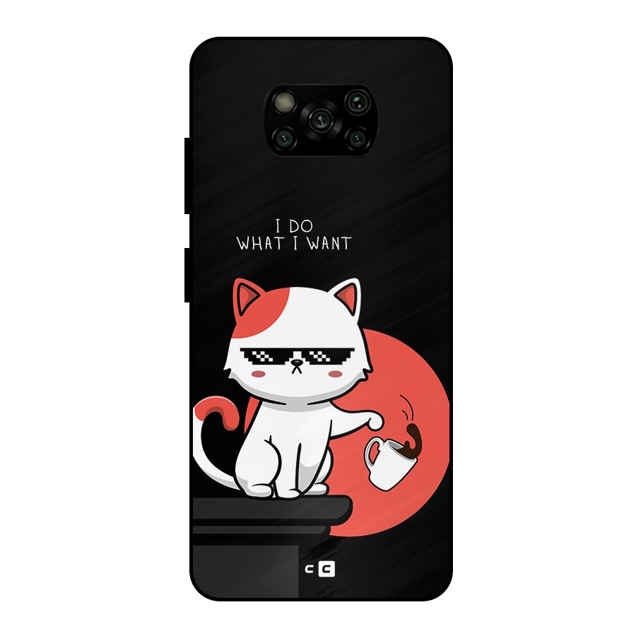 Cute Attitude Cat Metal Back Case for Poco X3