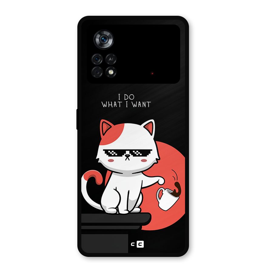 Cute Attitude Cat Metal Back Case for Poco X4 Pro 5G