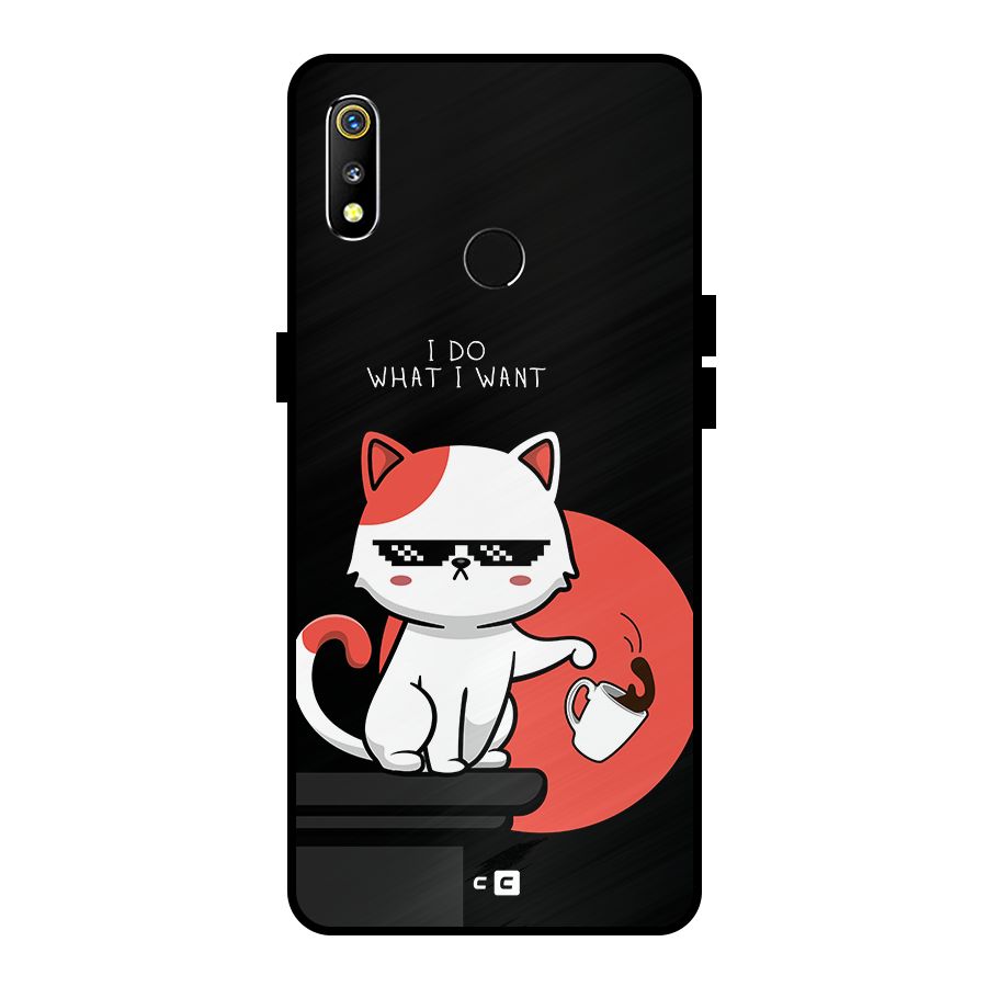 Cute Attitude Cat Metal Back Case for Realme 3i
