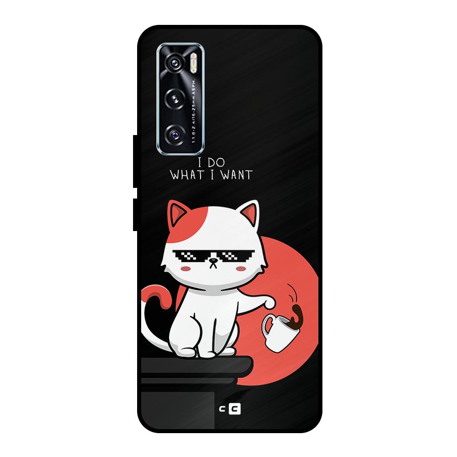 Cute Attitude Cat Metal Back Case for Vivo V20 SE