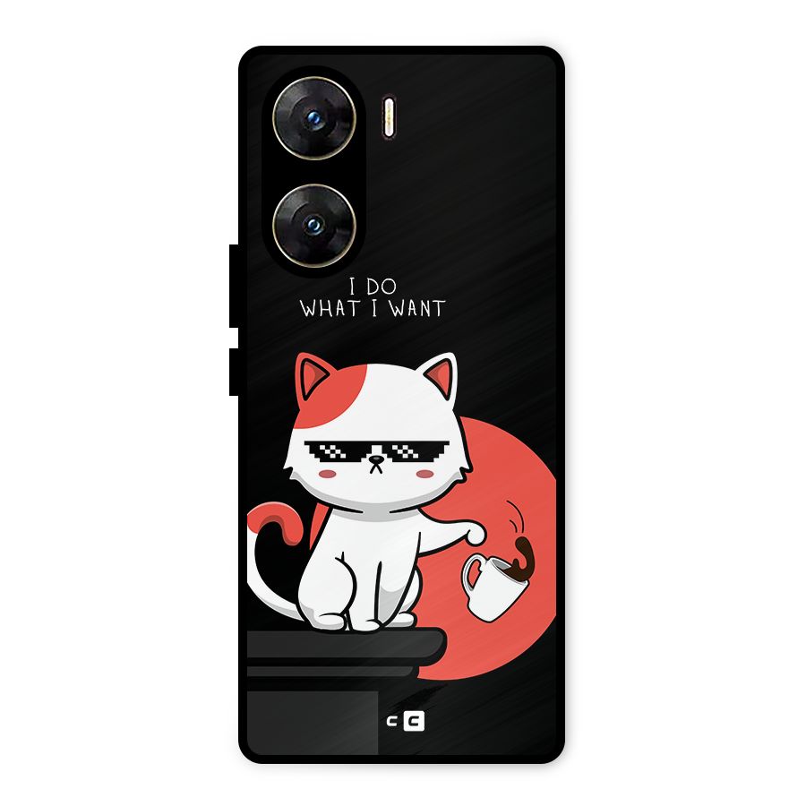 Cute Attitude Cat Metal Back Case for Vivo V29e