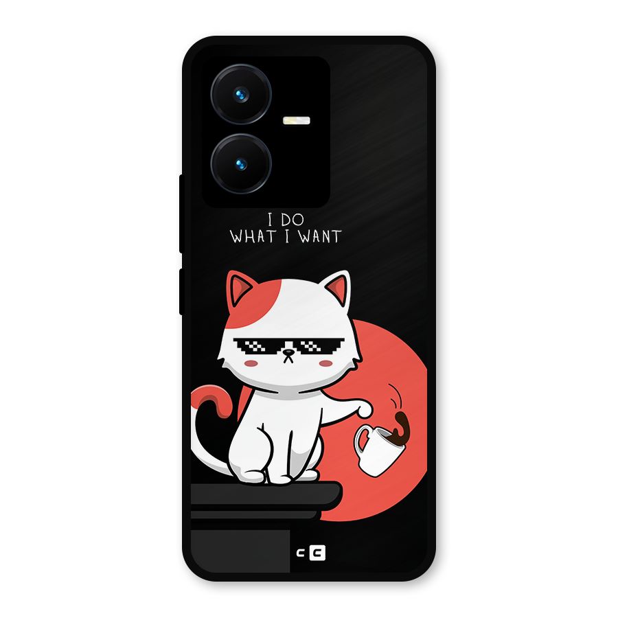 Cute Attitude Cat Metal Back Case for Vivo Y22