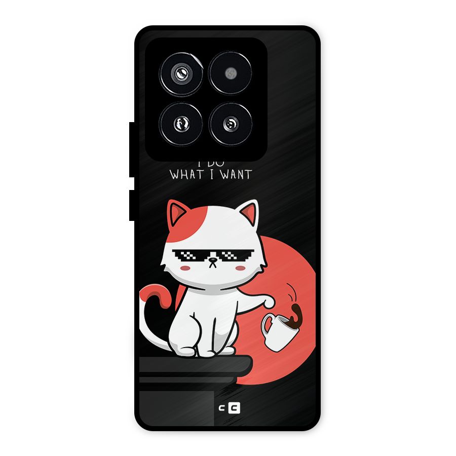 Cute Attitude Cat Metal Back Case for Xiaomi 14 Pro