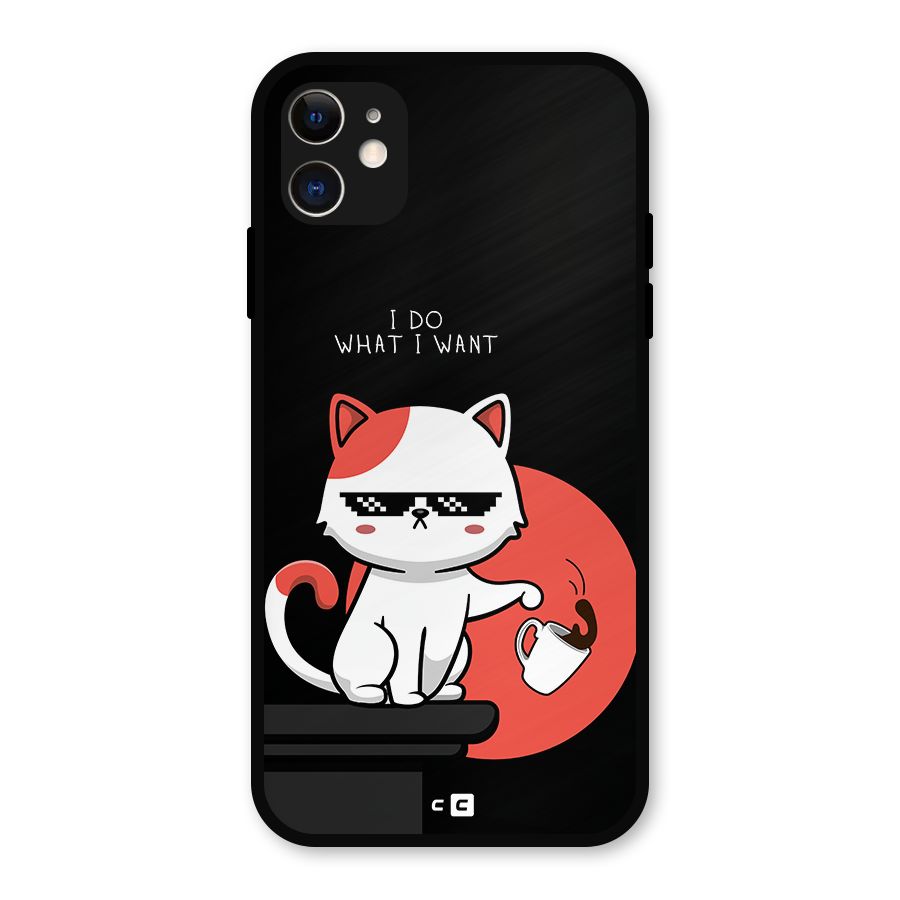 Cute Attitude Cat Metal Back Case for iPhone 11