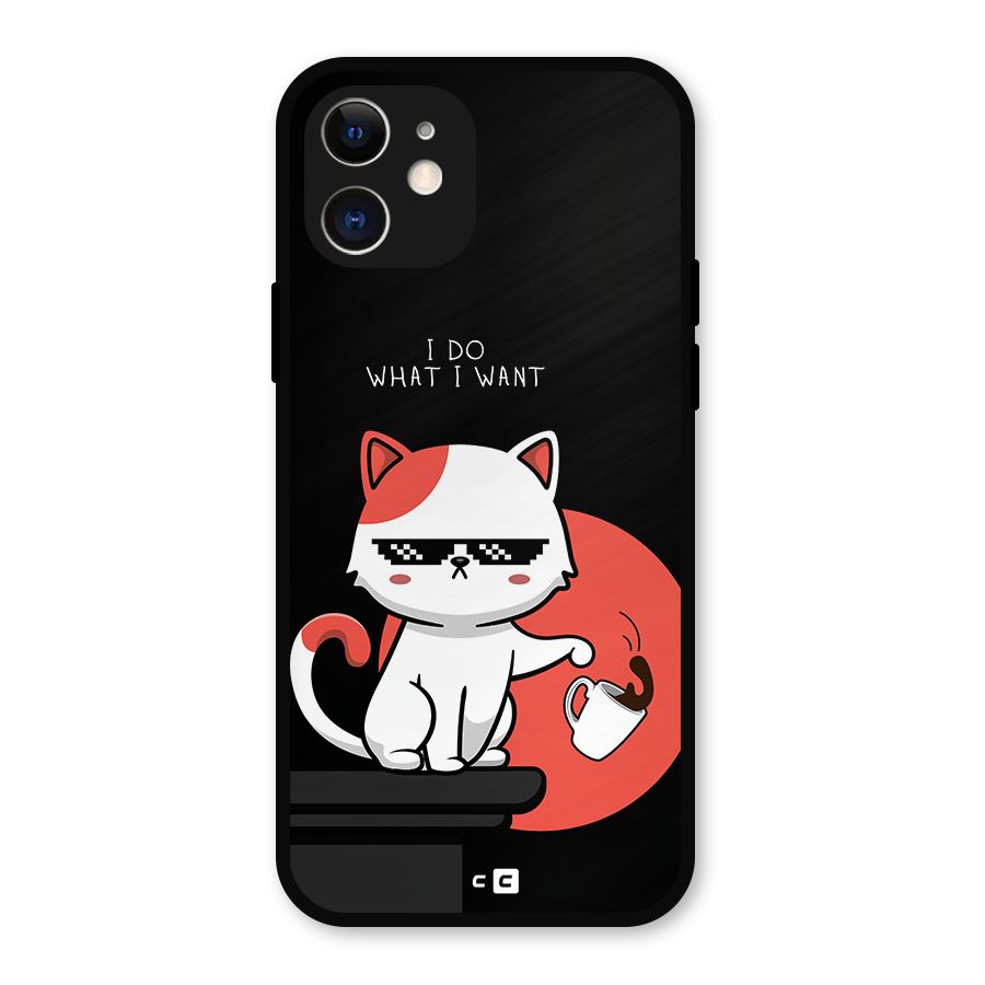 Cute Attitude Cat Metal Back Case for iPhone 12