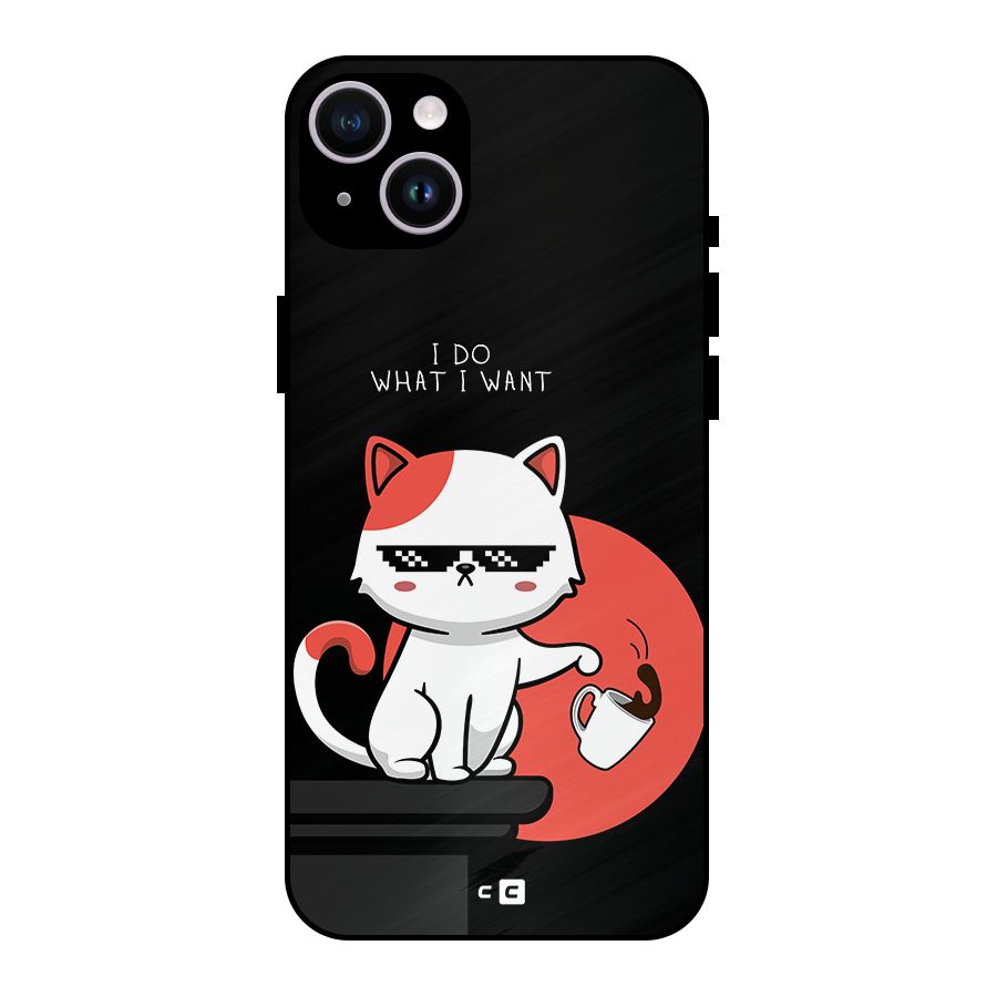 Cute Attitude Cat Metal Back Case for iPhone 14 Plus